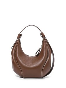Sac à bandoulière croissant vintage minimaliste en cuir véritable marron pour femme avec fermeture éclair et poignée unique, style hobo, à porter sous le bras, tendance - Product Image 4