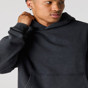 Streetwear Heavyweight <b>Thick</b> 350 Gram Cotton <b>Fleece</b> Hoodie Custom No String Heavyweight Custom Logo Black Color Pullover Hoodie - Product Image 3