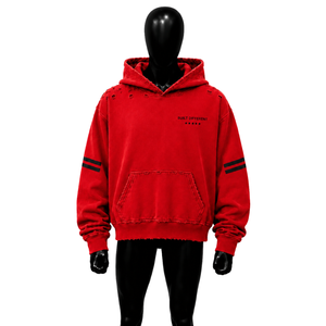 Sweat à capuche oversize rouge pour homme avec poche avant et rayures sur les manches, motifs graphiques variés, style décontracté pour l'automne - Product Image 1