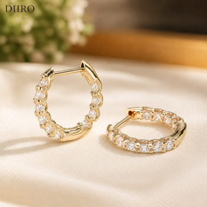 18K Yellow Gold Plated <b>Hoop</b> <b>Earrings</b> with Round Diamond Women's Luxury Everyday Wear Moissanite Jewelry - Product Image 3