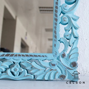 Rectangular Wooden Floor <b>Mirror</b> with Blue Carved Frame Shabby Chic Decorative <b>Mirror</b> for Home Use - Product Image 6
