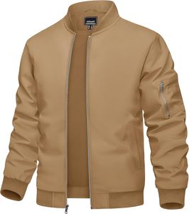 Blouson bomber unisexe coupe-vent couleur unie avec fermeture éclair, col montant, style décontracté pour l'automne, style preppy, en polyester - Product Image 1