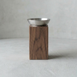 Premium Wooden Incense Burner Featuring Tall Rectangular Block Stand And Sleek <b>Brushed</b> Silver-Tone Top Bowl For Home Fragrance - Product Image 1