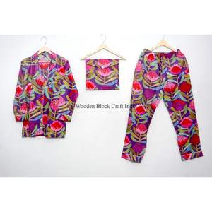 Ensemble de pyjama pour femmes en coton 100% fait main, luxueux, vintage, romantique, classique, floral, automne, 2 pièces, doux, lisse, respirant, séchage rapide - Product Image 4