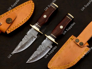 2026 New Design Wholesale Damascus Steel Drop Point Skinner Camping Knife Rosewood Handle Brass Guard Razor Sharp Fixed DIY ODM - Product Image 5