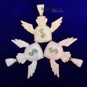 Lab Grown Money <b>Bag</b> Pendant With Wings Iced Out Lab Grown Diamond Hip Hop Charm 925 Silver <b>Filled</b> Men's Jewelry - Product Image 2
