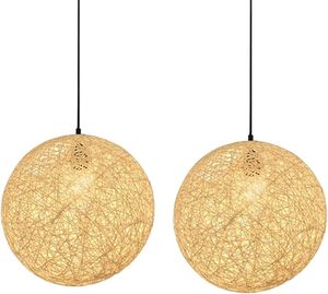 Venta al por mayor, paquete de 2, pantalla de lámpara de ratán y cáñamo, cubierta de luz colgante esférica tejida a mano, diseño creativo de nido para decoración del hogar, OEM ODM - Product Image 1