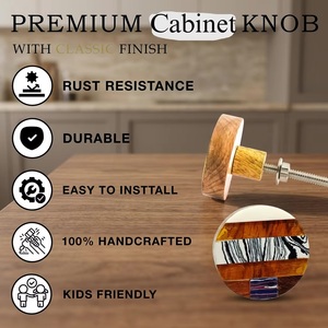 Modern Round Wood Cabinet Knob with Resin Inlay Design for Kitchen Furniture Handle - Product Image 2