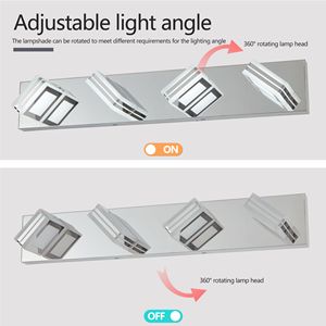 26\" Modern Chrome 4-<b>Light</b> LED <b>Vanity</b> <b>Light</b> Square Acrylic Lampshades Wall Mount Fixture for Bathroom <b>Mirror</b> Lighting - Product Image 5