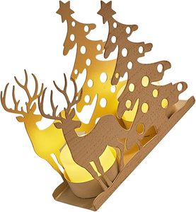Lot de 2 bougeoirs vintage en fer ajouré pour décoration de table de Noël, motif renne avec sapin - Product Image 2
