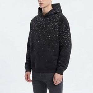 High Custom New Men's <b>Black</b> Glitter Dot Print Hooded Sweatshirt Regular Fit Casual Autumn Wear Fleece Knitted <b>Hoodie</b> with Pocket - Product Image 4