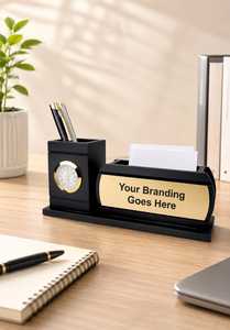 Wooden Desktop Organiser with <b>Clock</b> | Executive Office <b>Desk</b> Gift Wooden Office <b>Desk</b> Organiser with Pen Holder & <b>Clock</b> | Modern - Product Image 5