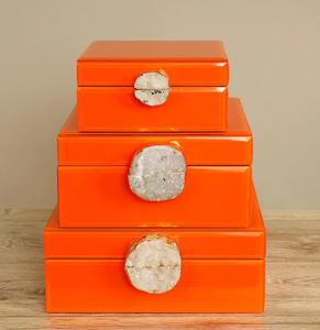 Luxury Orange Color Mirror <b>Glass</b> Decorative Storage Box Agate <b>Knob</b> Premium Jewelry Vanity Organizer Boxes Home Decor Lacquer - Product Image 1