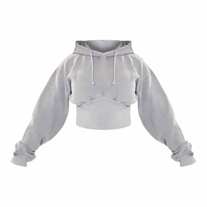 Conjunto Deportivo de 2 Piezas para Mujer, Sudadera Corta con Capucha Gris, Pantalones Jogger, Manga Larga, Felpa, Corte Holgado, Informal, para Todas las Temporadas - Product Image 4