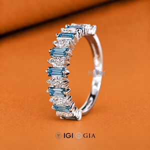 Anillo de Boda con Diamantes Azules Baguette y Marquise, Anillo Apilable de Media Eternidad para Anillo de Compromiso, Anillo de Diamantes Alternativo, Regalos - Product Image 2