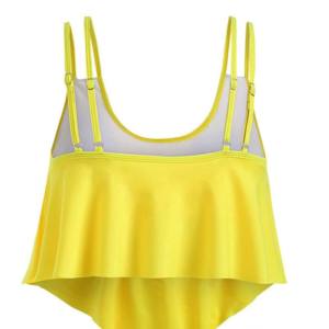 Ensemble de maillot de bain tankini pour femme, haut court à col halter jaune à carreaux, éco-responsable, extensible, séchage rapide, spandex/polyester, coupe classique - Product Image 2
