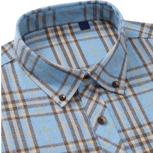 Camisa Casual de Franela Azul a Cuadros para Hombre, Manga Larga, 100% Algodón, Cuello Completo, Antiarrugas, para Otoño - Product Image 4