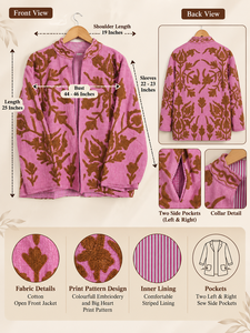 เสื้อแจ็คเก็ตปักลายซูซานีผ้าฝ้าย, เสื้อโค้ทผู้หญิงลายดอกไม้โบโฮสีชมพูทำมือ, เสื้อโค้ทผู้หญิงปักลายโบโฮสีน้ำตาล - Product Image 3