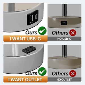 Lampada da Tavolo in Lino Dimmerabile a 3 Livelli con Porte di Ricarica USB A+C, Piccola Lampada da Comodino con Controllo Touch e Presa AC - Product Image 6