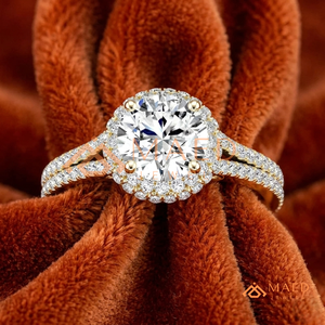 Round Cut Moissanite Halo Engagement <b>Ring</b> Gold Plated <b>Split</b> Shank Pave Band Wedding <b>Ring</b> Luxury Jewelry - Product Image 1