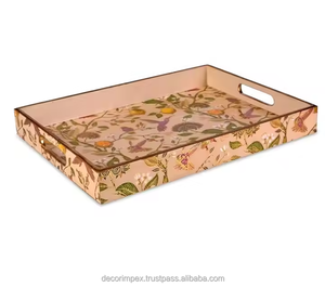 Juego de bandeja para servir artesanías, bandeja de madera con estampado de esmalte para Decoración de mesa - Product Image 1