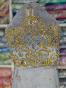 Robes de mariée perlées indiennes George pour femmes pour soirée au Nigeria Wraps perlés en pierre faits à la main - Product Image 2