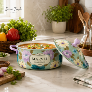 Marvel Handicrafts Premium Insulated Steel Casserole with <b>Lid</b> Floral Food Warmer Hot <b>Pot</b> Kitchen Serving Bowl Thermal Cookware - Product Image 3