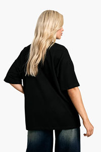 Camisetas Extra Grandes de Algodón 100% para Mujer, Talla Grande, Hombros Caídos, Color Negro Sólido, Apliques Impresos Personalizados, Ecológicas, para Verano - Product Image 3