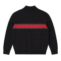 Pull en laine noir pour femme, col montant, rayé, style preppy, manches longues, tricoté 14 GG, anti-boulochage