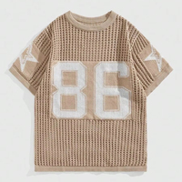 Meilleures ventes : Haut en maille à manches courtes avec logo, style plage, pour hommes, maillot de basket-ball et de football en maille, pulls pour hommes
