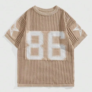 Meilleures ventes : Haut en maille à manches courtes avec logo, style plage, pour hommes, maillot de basket-ball et de football en maille, pulls pour hommes - Product Image 4
