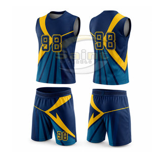 Uniforme de football américain pour hommes, maillot et short personnalisés avec nom et numéro, ensemble pour équipe, bleu et jaune, numéro 98, uniforme respirant - Product Image 5