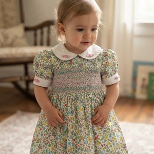 Vestido de Algodón Transpirable para Niñas, Bebés y Niños Pequeños, con Bordado Floral de Satén Colorido, Estilo Inglés Tradicional, Venta al Por Mayor - Product Image 6