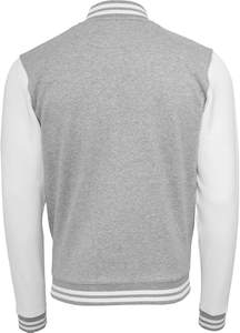 Chaqueta Universitaria Deportiva para Hombre en Gris Jaspeado y Blanco, Chaqueta Varsity Personalizada con Bordado Chenille, Chaqueta Letterman de Béisbol - Product Image 3