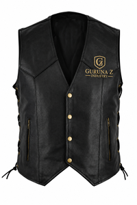 Gilet sans manches en cuir noir pour homme avec boutons-pression et poches latérales zippées, style motard, toutes saisons - Product Image 3