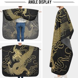 Capa de Barbero Personalizada al por Mayor con Logotipo, Impermeable, de Poliéster Pongee, con Gancho de Silicona, Negra, para Salón de Belleza - Product Image 5
