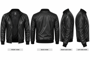 <b>Men's</b> Black Genuine Cow Skin Leather Bomber <b>Jacket</b> Stand Collar Zipper Closure Moto <b>Biker</b> Style Winter Wear - Product Image 5