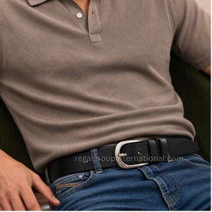 Ceinture en cuir véritable noir sur mesure pour hommes avec boucle ardillon en alliage argenté, double boucle, classique, décontractée et tendance - Product Image 4