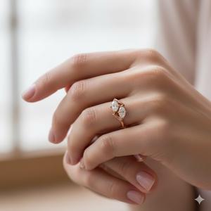 Anillo de compromiso de oro puro de 14K con diamante cultivado en laboratorio Toi et Moi de 1.5 CT, anillo de dos piedras con diamante marquesa, banda de boda apilable. - Product Image 5