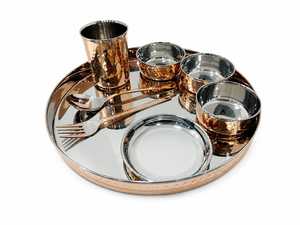 Round Copper <b>Serving</b> Tray With Hammered Metal Cups Bowl Spoon <b>Set</b> Vintage Handmade <b>Dishes</b> & Plates Party Use - Product Image 4