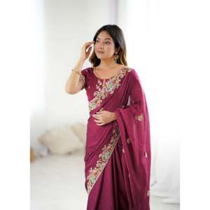 Saree musulman traditionnel élégant avec des fils à broder codant des paillettes - Product Image 6