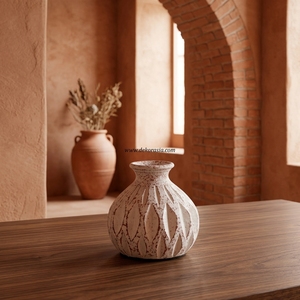 Colegio M Mini vase en terre cuite rustique blanc cassé, pot à bourgeons en argile artisanal, récipient décoratif en céramique pour table - Product Image 2