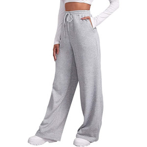 Nouveau pantalon de survêtement décontracté pour femme en coton et polyester 350 GSM, taille élastique avec cordon de serrage, coupe ample à jambe large, style streetwear - Product Image 4