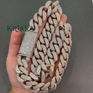 S925 Men's Rose Gold Plated Moissanite <b>Statement</b> <b>Necklace</b> Round Brilliant Cut Micro Insert Link Chain Hiphop Jewelry - Product Image 5