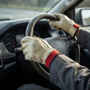 Leather Work <b>Gloves</b> With Red Elastic Cuff Anti Slip Durable General Purpose Safety <b>Gloves</b> - Product Image 2