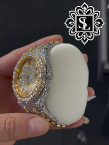 Reloj de Lujo para Hombre, Diseño de Dibujos Animados, Personalizado, Completamente Adornado con Moissanita, Dos Tonos, Oro Rosa, Acero Inoxidable, Cristal de Cuarzo, 43mm 25mm, Estilo Antiguo - Product Image 4