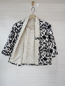Cotton Kantha Boho Quilted Reversible Indian <b>Patchwork</b> Eco-Friendly Breathable Horn Button <b>Jacket</b> Handmade Ikat Print for Women - Product Image 1