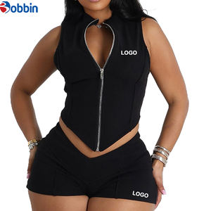 Tenues d'été pour femmes : Ensemble crop top et short, ensemble deux pièces style motard pour femmes - Product Image 1