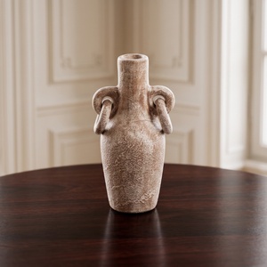 Antique Rustic <b>Ceramic</b> Tabletop <b>Vase</b> Double Ring Handles Distressed Stone Finish 100% Handmade Home Basket Bali Living Room Home - Product Image 2
