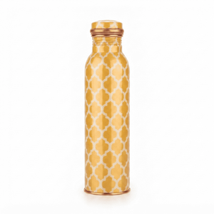 Botella de Agua de Cobre Hecha a Mano con Patrón de Cuatro Hojas Doradas, Tapa de Rosca Hermética, Frasco Ayurvédico para Bienestar, Regalo de Viaje - Product Image 1